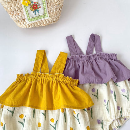Summer Blossom Sleeveless Cotton Baby Jumpsuit