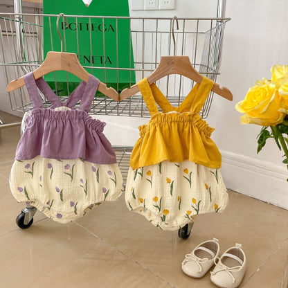 Summer Blossom Sleeveless Cotton Baby Jumpsuit