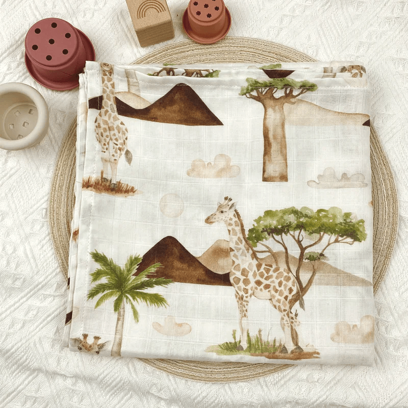 Organic Bamboo Muslin Swaddle - Giraffe