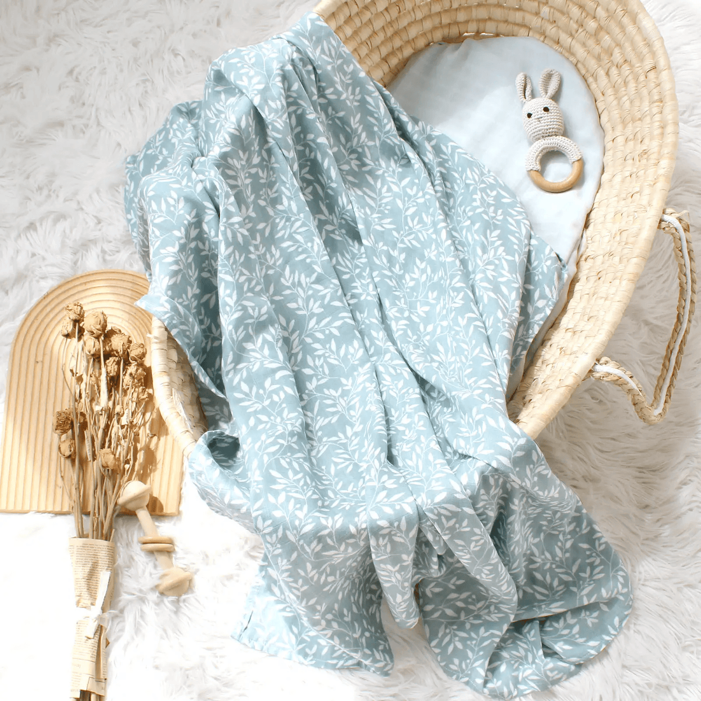 Organic Bamboo Muslin Swaddle - Sage Blossoms