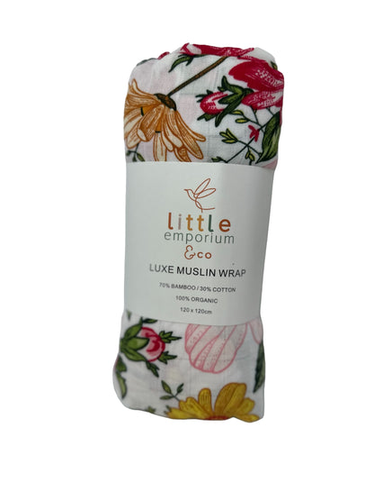 Organic Bamboo Muslin Swaddle - Vintage Blossoms